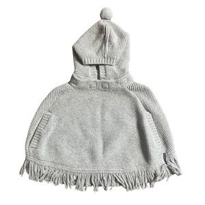 Polarn O. Pyret Gray Knit Kids Poncho with Removable Hood
